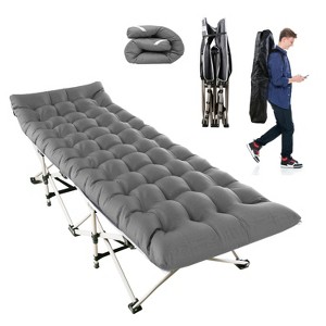 NewHome"Folding Camping Cot with 2-Sided Soft Pad, Portable Collapsible Bed, 440lbs Max Load, Travel Guest Bed"Black&Grey - 1 of 4