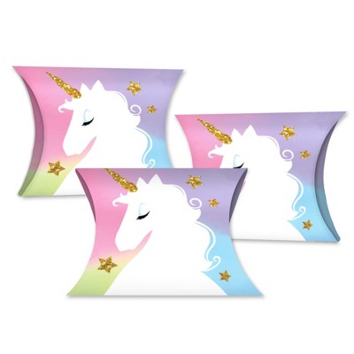 Big Dot of Happiness Rainbow Unicorn - Favor Gift Boxes - Magical Unicorn Baby Shower or Birthday Party Petite Pillow Boxes - Set of 20