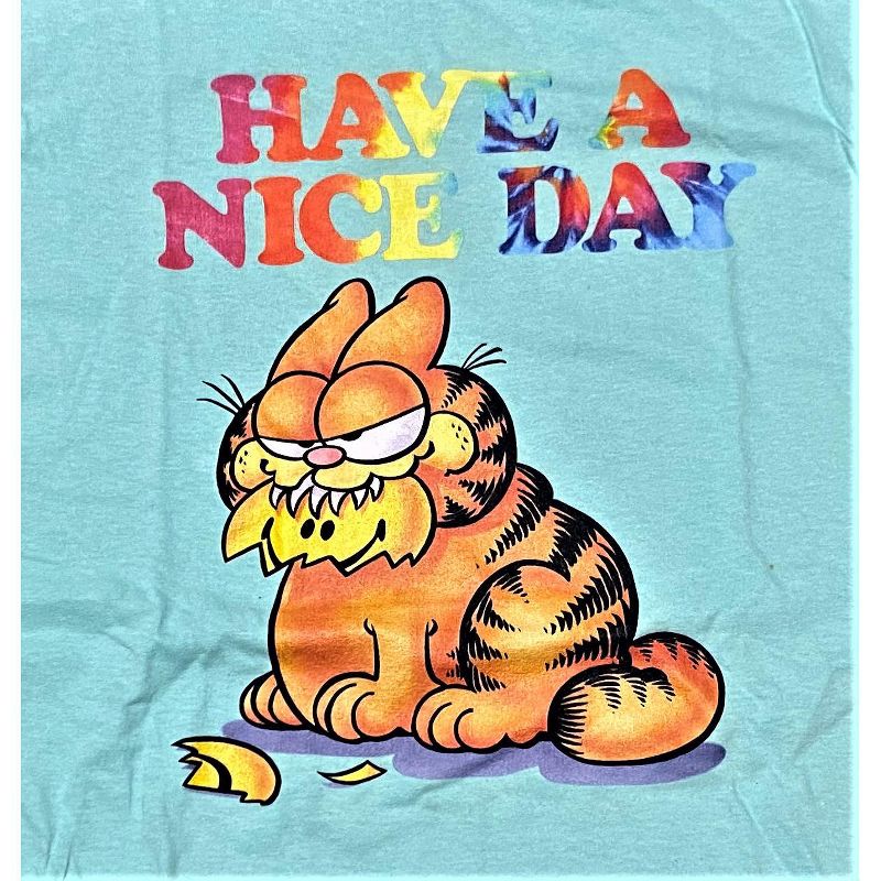 Garfield Classic Cartoon Have A Nice Day Men's Celadon Graphic Tee Shirt, 2 of 3