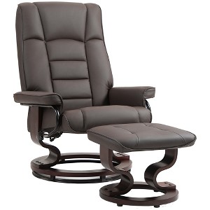 Faux Leather Recliner with Ottoman, Swivel Recliner Chair and Ottoman with High Back and Wood Base - 1 of 4
