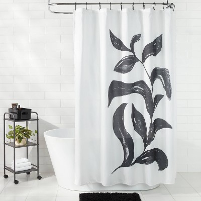 72" Black and Ivory Microfiber Floral Shower Curtain Set