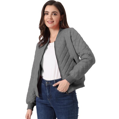 Unique Bargains Women's Quilted Zip Up Moto Raglan Sleeves Bomber Jacket XS  White 