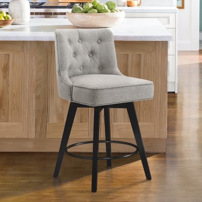 Arceso 26" Swivel Counter Height Bar Stools, Modern Bar Stools with Back and Metal Round Footrest, Solid Wood Legs, Linen Fabric Upholstered Barstools