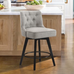 Arceso 26" Swivel Counter Height Bar Stools, Modern Bar Stools with Back and Metal Round Footrest, Solid Wood Legs, Linen Fabric Upholstered Barstools - 1 of 4