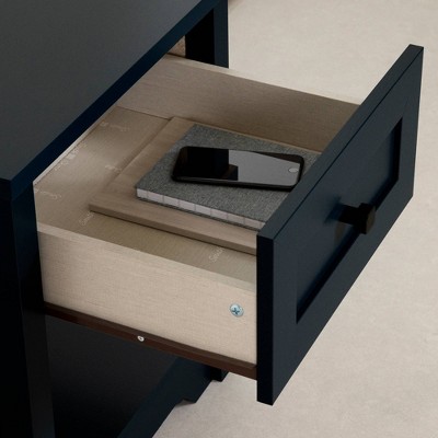 Navy Blue Rectangular Wood End Table with Storage