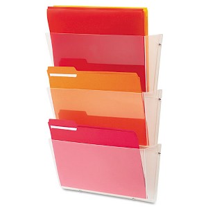 deflecto Unbreakable DocuPocket Wall File, 3 Sections, Letter Size, 14.5" x 3" x 6.5", Clear, 3/Pack - 1 of 4