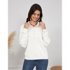 Women's Pullover Sweater Knit with Vintage Pearl Button Tops and Polo Neck, Ribbed Cuff Long Sleeve for Casual Business Outfits,White - L - 3 of 4