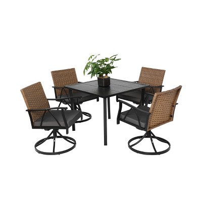 Nicbex 5/7 PCS Patio Dining Set,1 Square Table&4/6 Swivel Chair,Rustic Conversation Set for Backyard,Garden&Poolside,Steel Tabletop