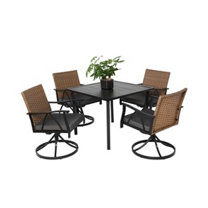 Kumasinova 5/7 Pcs Patio Dining Set,Outdoor Wicker Furniture Set with Swivel Rocker Chairs,Steel Table Top,Removable Pads for Backyard,Garden&Poolside - 1 of 4