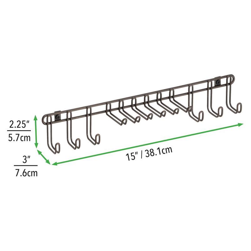 mDesign Metal Wall Mount Storage Rack for Ties, Belts, 12 Hooks, 2 Pack, 5 of 9