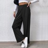 Women's Ribbed Wide Leg Pants Casual Elastic Waist Lounge Pants with Side Pockets Black M - 2 of 4