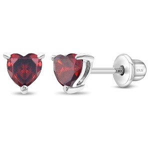 Girls' CZ Heart Solitaire Screw Back Sterling Silver Earrings - In Season Jewelry - 1 of 4