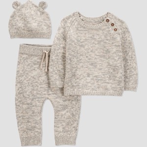 Carter's Just One You® Baby 3pc Marled Sweater Top & Pants Set - Brown - 1 of 3
