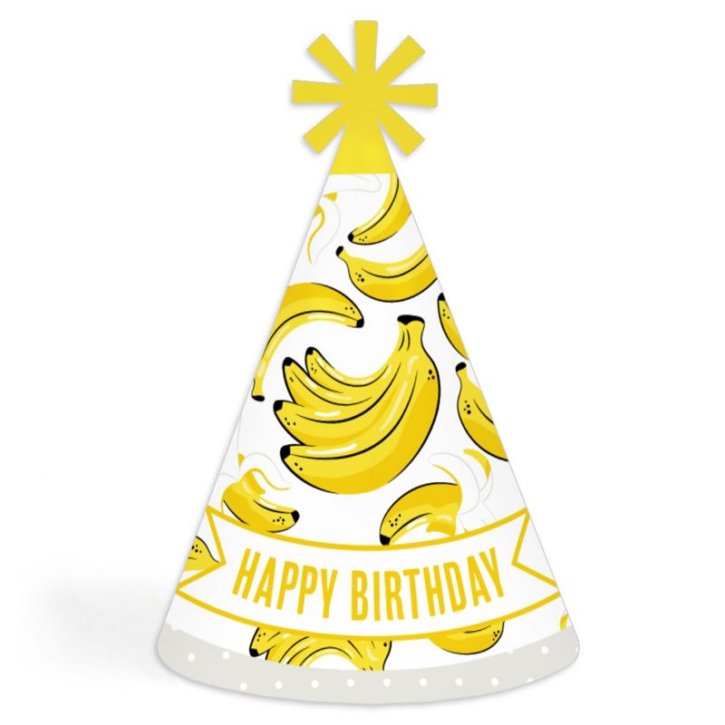 Big Dot of Happiness Let’s Go Bananas - Cone Happy Birthday Party Hats for Kids and Adults - Set of 8 (Standard Size), 1 of 8