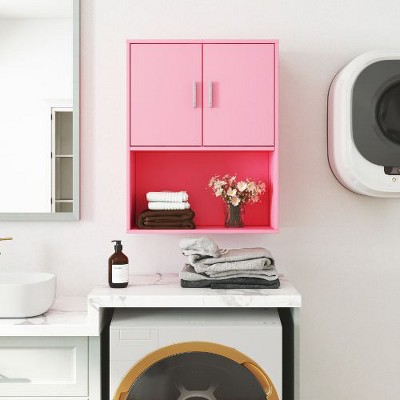 NicBex Commercial-Grade Beauty Storage Cabinet, Bedroom Dresser with 2 Drawers & Cabinet, Hair Dryer Holes, Pink Dresser, Pink Nightstand