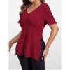 Clearlove Womens Plus Size Tops V Neck Short Sleeve Shirts Split Hem Color Summer Casual Blouses Pullover Fitted Tops Textured - 2 of 2