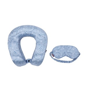 Blue Tonal Paisley Print Poly Adult Satin Neck Pillow and Eye Mask Set - 1 of 4