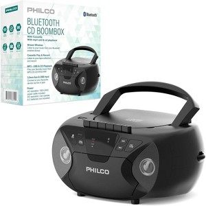 PHILCO Wired Bluetooth Boombox with CD & Cassette Player Cassette Recorder, Bluetooth Audio MP3/WMA/CD-R/CD-RW Compatible, FM Radio, Aux & jack - 1 of 4