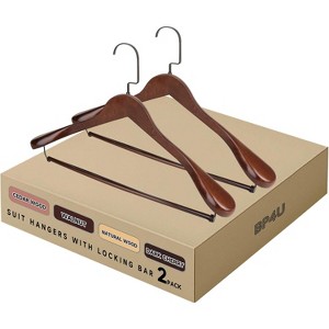 BP4U Premium Wide Shoulder Wooden Suit Hangers, Heavy-Duty Non-Slip Solid Wood Coat Hangers with Locking Bar for Suits & Coats - 1 of 4