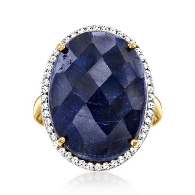 Ross-Simons 19.00 Carat Sapphire and .30 ct. t.w. White Topaz Ring in 18kt Gold Over Sterling