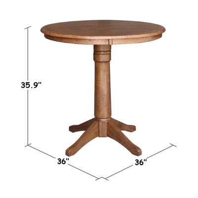 36'' Distressed Oak Solid Wood Round Counter Height Pedestal Table