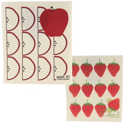 Swedish Dish Cloth 7.75" Apple Slices & Strawberries Eco Friendly  -  Dish Cloth
