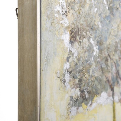Hand Painted Green and Silver Leaf Landscape Canvas Art