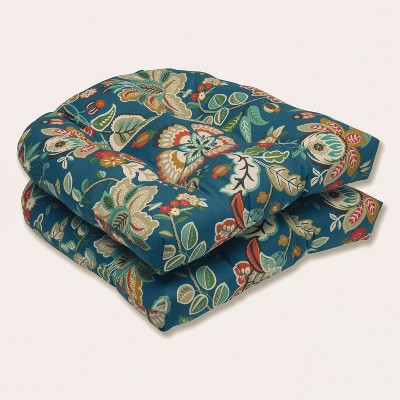 Telfair 2-Piece Outdoor Wicker Seat Cushion Set - Blue - Pillow Perfect