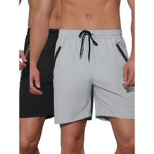 Lars Amadeus Men's Solid Color Elastic Waistband Swimwear Shorts 2 Packs - 1 of 4