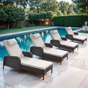POCASSY Outdoor Chaise Lounge Chair Patio Recliner with Cushion, Adjustable Backrest Outdoor Recliner with All Weather Wicker and Olefin Cushion Cover - 1 of 4
