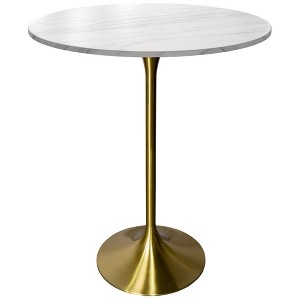 Leisuremod Verve 27" Round Bar Height Dining Table - Stone Top with Brushed Gold Pedestal Base Counter Height Table for Kitchen, Home, and Pub - 1 of 4