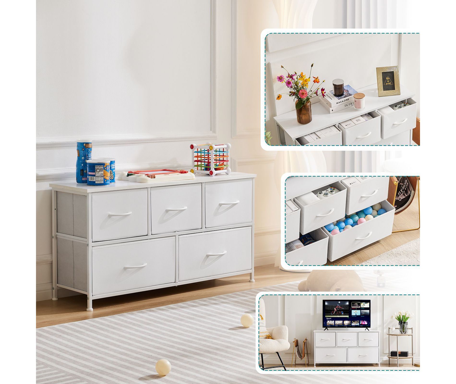 JIONJOY 5 Drawer Dresser for Bedroom, Fabric Storage Chest with Metal Frame for Closet, Entryway, Small Spaces