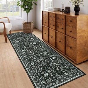 Botanical Area Rugs for Living Room Floral Leaves Pattern Rug Washable Farmhouse Soft Non-Slip Accent Carpet - 1 of 4