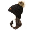 Wrapables Cable Knit Faux Fur Pom Pom Beanie, Mommy & Me Set Black - 2 of 4
