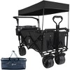 YONWAY Heavy Duty Folding Wagon Cart With Removable Canopy Brake,4" Wide Large All Terrain Wheels,Cooler Bag, Holds 220 lbs For Camping Beach Shopping - 2 of 4