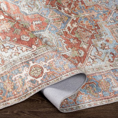 Alanya Blue and Beige Rectangular Washable Chenille Rug