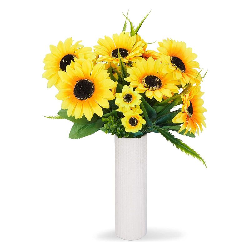 Juvale 2 Bunches Artificial Sunflowers for Decoration, Centerpieces, Wedding Decor, Floral Arrangements, Yellow, 13.5 in, 5 of 10