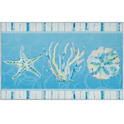 Olivia’s Home Turquoise Sea Doormat – 22"× 32" Indoor Polyester Mat with Suede‑Feel & Coastal Shell Wave Design