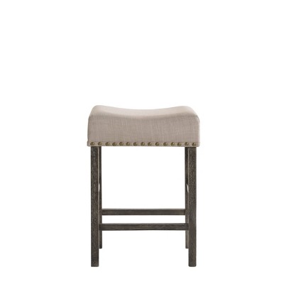 Gray Wood Backless Saddle Counter Height Stool