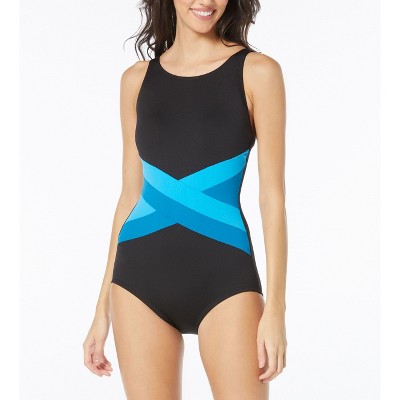 Gabar Color Blocked Solid High Neck One Piece Swimsuit