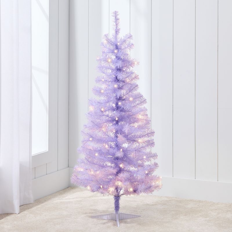 Lavender 4ft Prelit Spruce Christmas Tree with White LED Lights