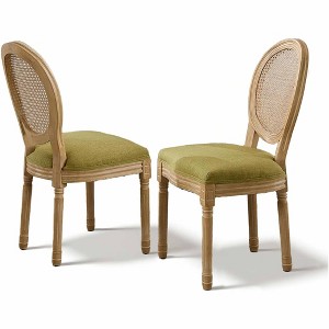 QingMoon French Style Dining Chairs Set of 2, Linen Fabric Kitchen Chairs, Farmhouse Country Accent Chairs with Rattan Back for Dining Room - 1 of 4