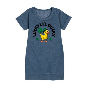 - Instant Message - St. Patrick's Day Lucky Lil Ducky Graphic Short Sleeve Fleece Dress - 1 of 4