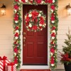 24 Inch Pre-Lit Christmas Wreath for Front Door, Artificial Holiday Garland with 20 LED Lights, Red Flowers, Bow Ribbon - 2 of 4