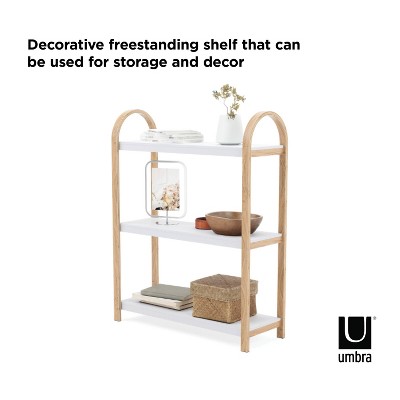 White and Natural Wood 3-Tier Freestanding Shelf