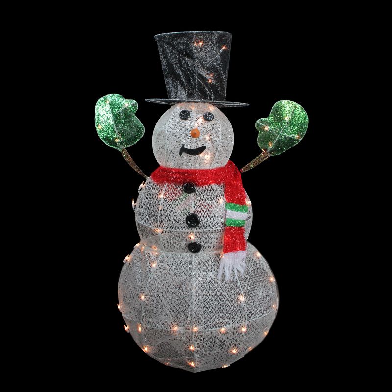 Northlight 48" White and Red 3-D Lighted Glittering Mesh Winter Snowman Christmas Outdoor Decoration, 1 of 2