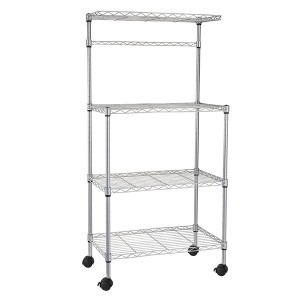 SEVOBAL Kitchen Storage Four Tier Adjustable Bakers Rack Microwave Stand with Hanging Rod, Silver, 23.62"*14.17"*5.31" - 1 of 4