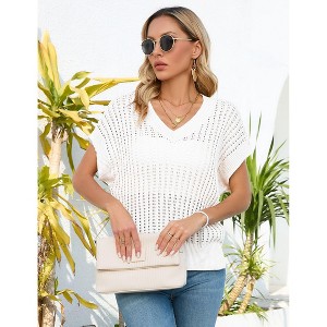 Coolmee Womens V Neck Summer Pullover Sweater Vests Cap Sleeve Tops Casual Loose Fit Lightweight Knit Vest Tops - 1 of 4