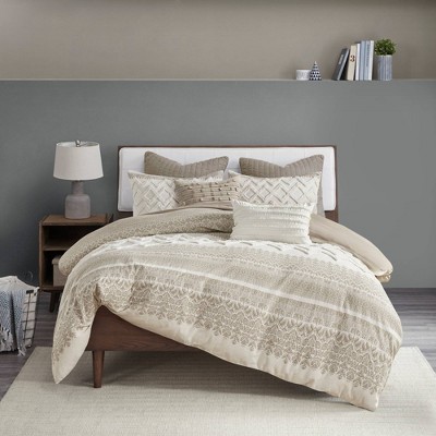 Taupe Cotton King/California King Duvet Cover Set with Textured Accent
