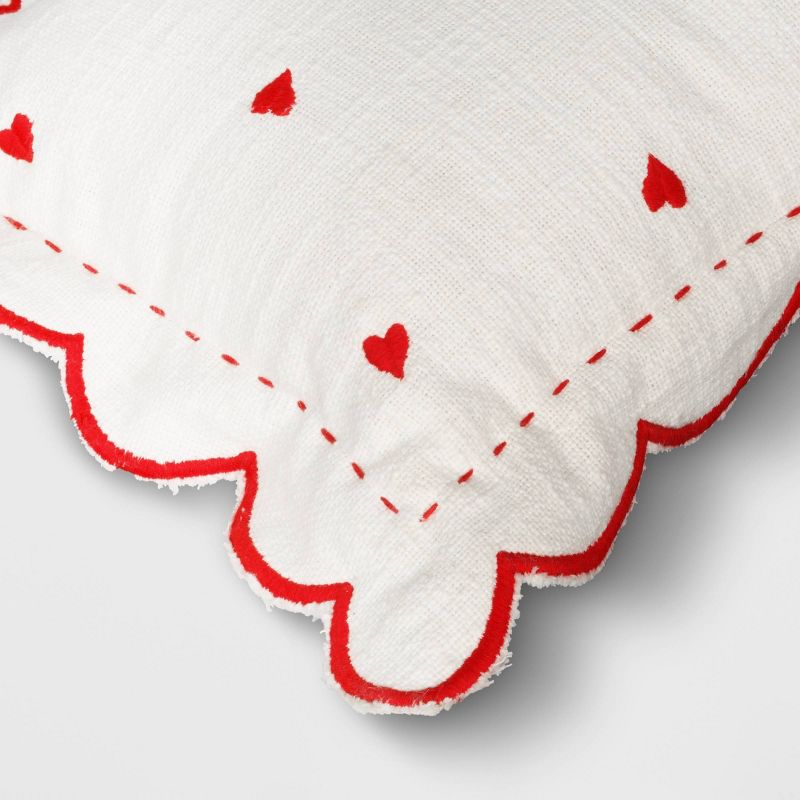 Oversized Lumbar Embroidered Hearts Throw Pillow with Scalloped Trim Ivory/Red - Threshold&#8482;, 5 of 9